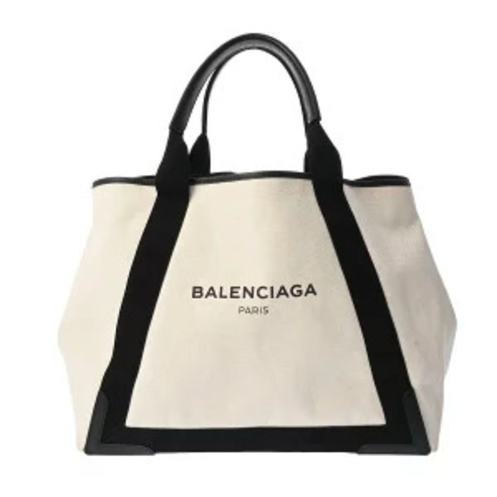 Balenciaga Navy Blue Cabas White Black Canvas Leather Handbag - Picture 1 of 9